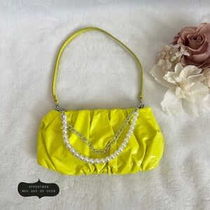 STAUD Bean Ruched Leather Convertible Bag in Citron